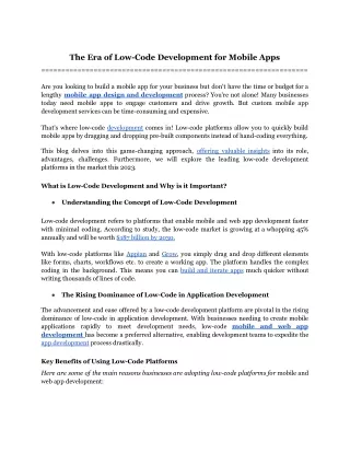 The Era of Low-Code Development for Mobile Apps