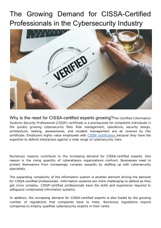 The Growing Demand for CISSA-Certified Professionals in the Cybersecurity Industry