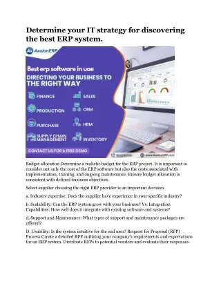 Determine your IT strategy for discovering the best ERP system.