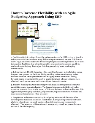 How to Increase Flexibility with an Agile Budgeting Approach Using ERP