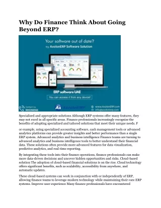 Why Do Finance Think About Going Beyond ERP