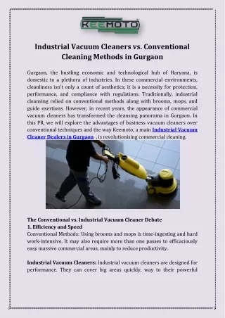 Industrial Vacuum Cleaners vs  Conventional Cleaning Methods in Gurgaon