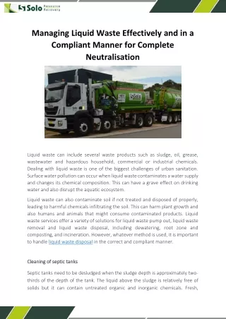 Managing Liquid Waste Effectively and in a Compliant Manner for Complete Neutralisation