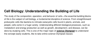 Cell Biology Understanding the Building of Life