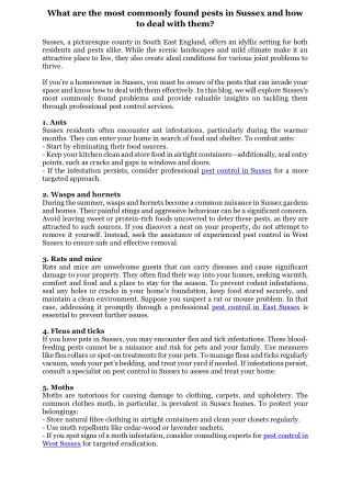 What are the most commonly found pests in Sussex and how to deal with them?