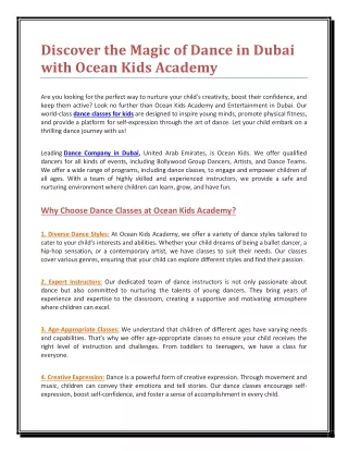 Discover the Magic of Dance in Dubai with Ocean Kids Academy