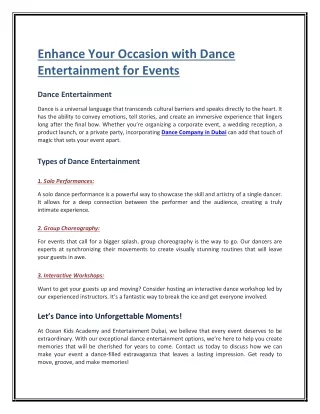 Enhance Your Occasion with Dance Entertainment for Events