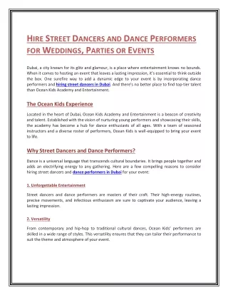 HIRE STREET DANCERS AND DANCE PERFORMERS FOR WEDDINGS, PARTIES OR EVENTS