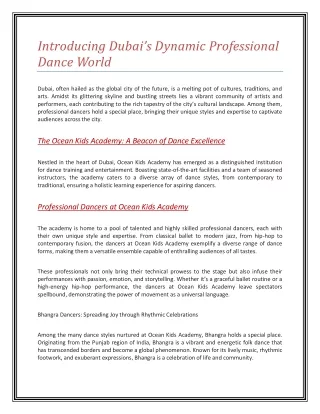 Introducing Dubai’s Dynamic Professional Dance World