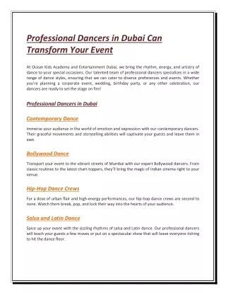 Professional Dancers in Dubai Can Transform Your Event