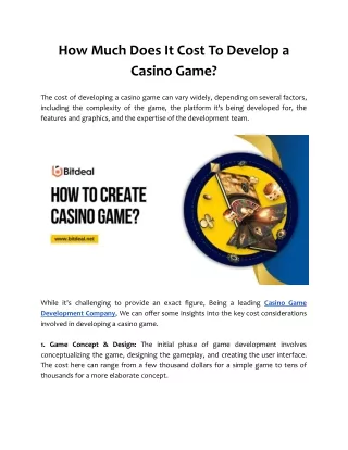 How Much Does It Cost To Develop a Casino Game?