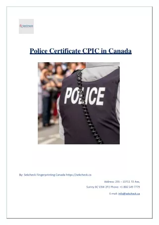 Police Certificate CPIC in Canada