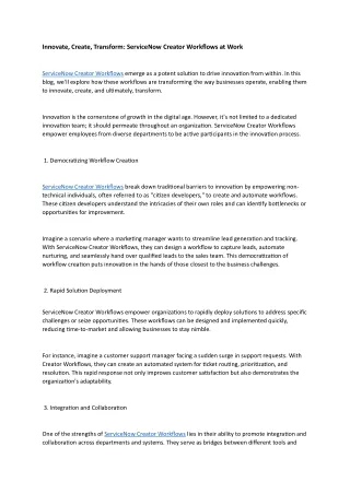 Innovate, Create, Transform: ServiceNow Creator Workflows at Work