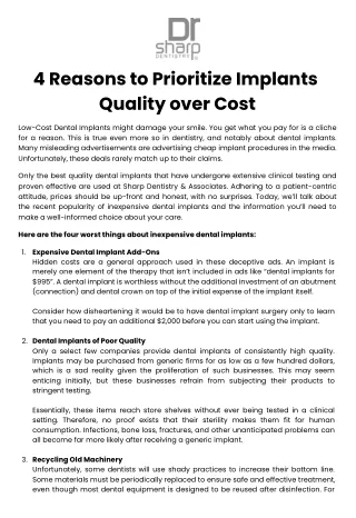 4 Reasons to Prioritize Implants Quality over Cost