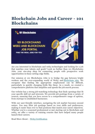 Blockchain Jobs and Career - 101 Blockchains