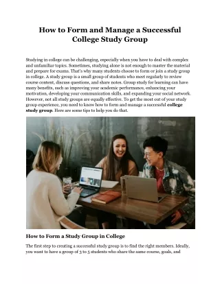 How to Form and Manage a Successful College Study Group