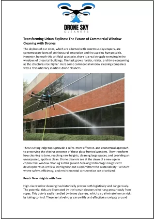 Transforming Urban Skylines: The Future of Commercial Window Cleaning with Drone