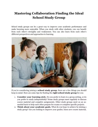 Mastering Collaboration Finding the Ideal School Study Group
