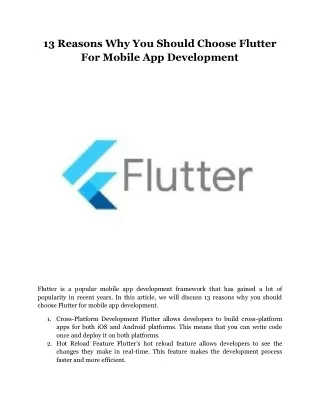 13 Reasons Why You Should Choose Flutter For Mobile App Development