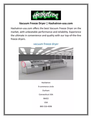 Vacuum Freeze Dryer  Hashatron-usa.com