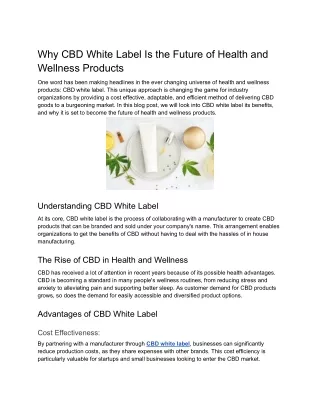 Why CBD White Label Is the Future of Health and Wellness Products