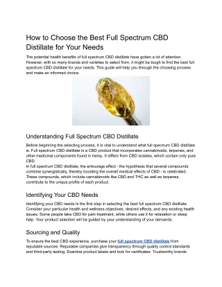 How to Choose the Best Full Spectrum CBD Distillate for Your Needs