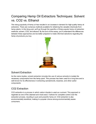 Comparing Hemp Oil Extraction Techniques_ Solvent vs