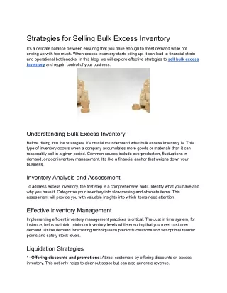 Strategies for Selling Bulk Excess Inventory