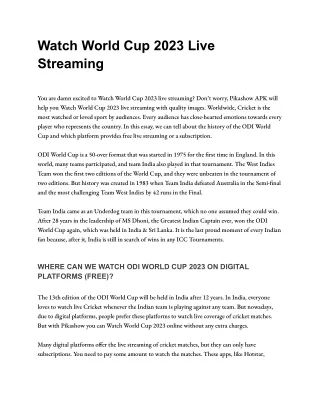 Watch World Cup 2023 Live Streaming