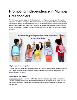 Promoting Independence in Mumbai Preschoolers