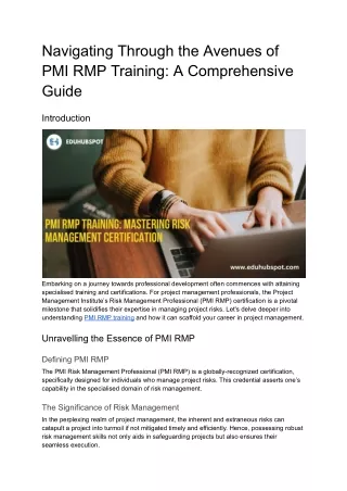 Navigating Through the Avenues of PMI RMP Training_ A Comprehensive Guide