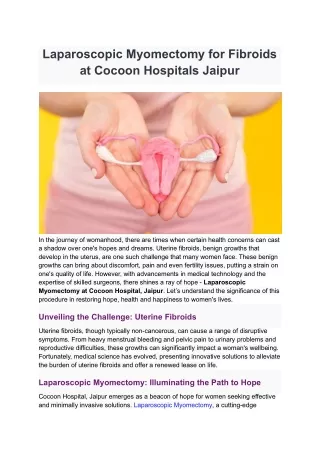 Laparoscopic Myomectomy for Fibroids at Cocoon Hospitals