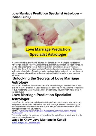 Love Marriage Prediction Specialist Astrologer – Indian Guru ji