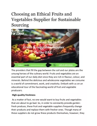 Choosing an Ethical Fruits and Vegetables Supplier for Susta