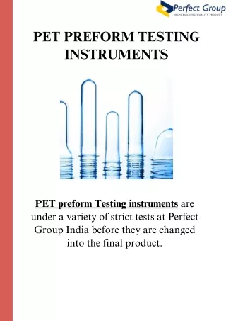 Pet preform testing instruments | Perfect Group India