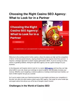 Choosing the Right Casino SEO Agency What to Look for in a Partner