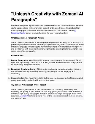 Unleash Creativity with Zomani AI Paragraphs