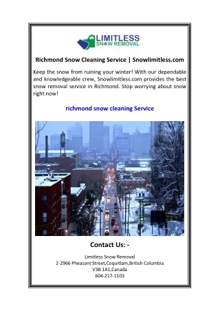 Richmond Snow Cleaning Service Snowlimitless.com