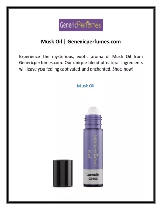 Musk Oil  Genericperfumes