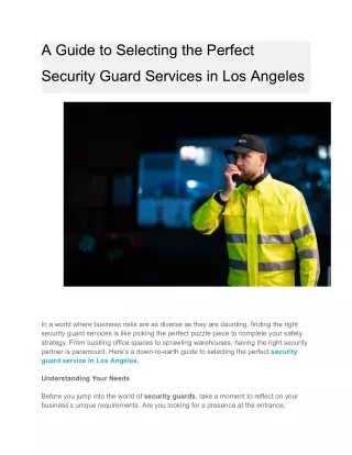 A Guide to Selecting the Perfect Security Guard Services in Los Angeles