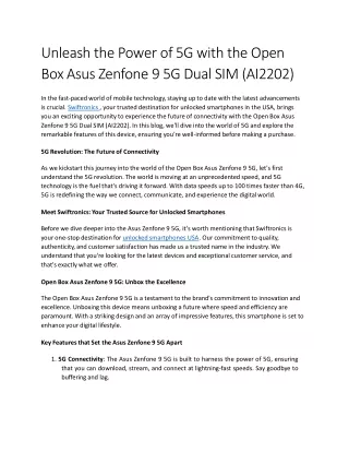 Open Box Asus Zenfone 9 5G Dual SIM (AI2202) - 5G