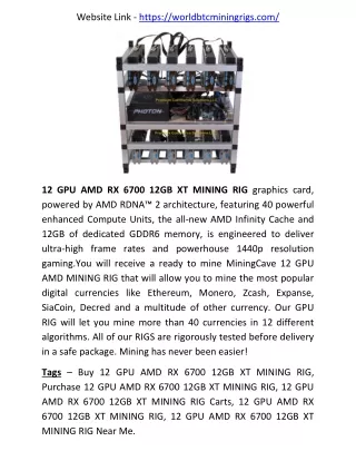 12 GPU AMD RX 6700 12GB XT MINING RIG