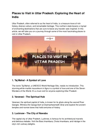Places to Visit in Uttar Pradesh: Exploring the Heart of India