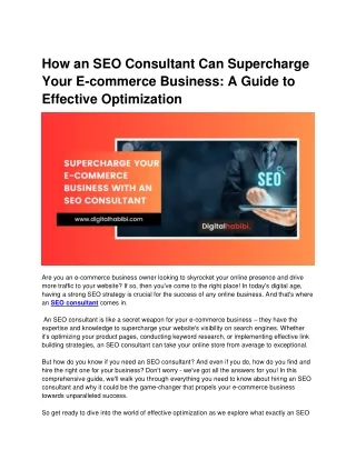 How an SEO Consultant Can Supercharge Your E-commerce Business A Guide to Effective Optimization