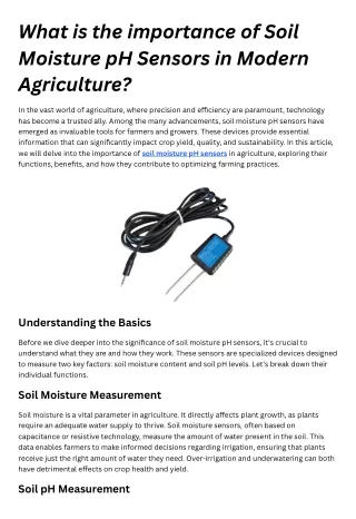 What is the importance of Soil Moisture pH Sensors in Modern Agriculture?