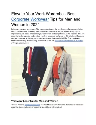 Elevate Your Work Wardrobe - Best Corporate Workwear Tips for Men and Women in 2024