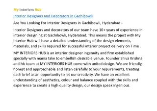 Interior Designers and Decorators in Gachibowli