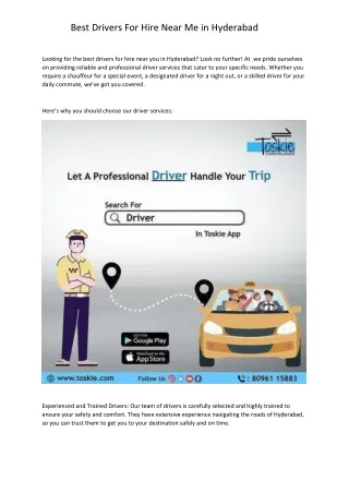 Best Drivers For Hire Near Me in Hyderabad