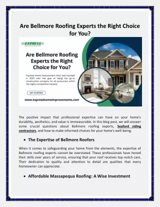 Are Bellmore Roofing Experts the Right Choice for You