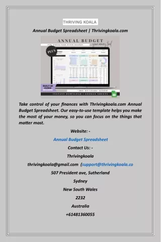 Annual Budget Spreadsheet  Thrivingkoala